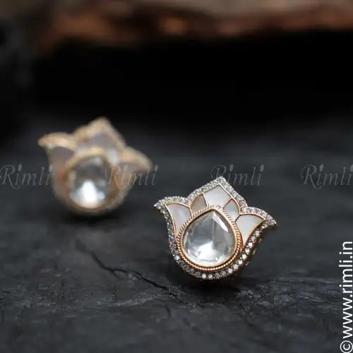 Daksha Lotus Ear Stud- Grey - Rimli Boutique