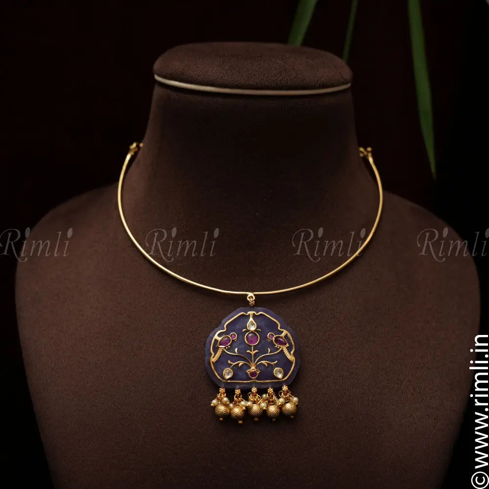 Ishani Meenakari Hasli Necklace - Blue - Rimli Boutique