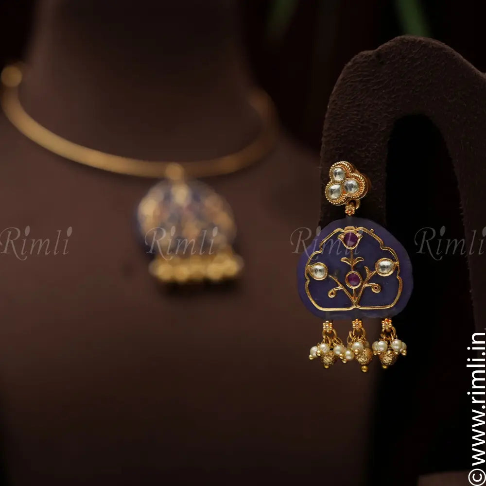 Ishani Meenakari Hasli Necklace - Blue - Rimli Boutique