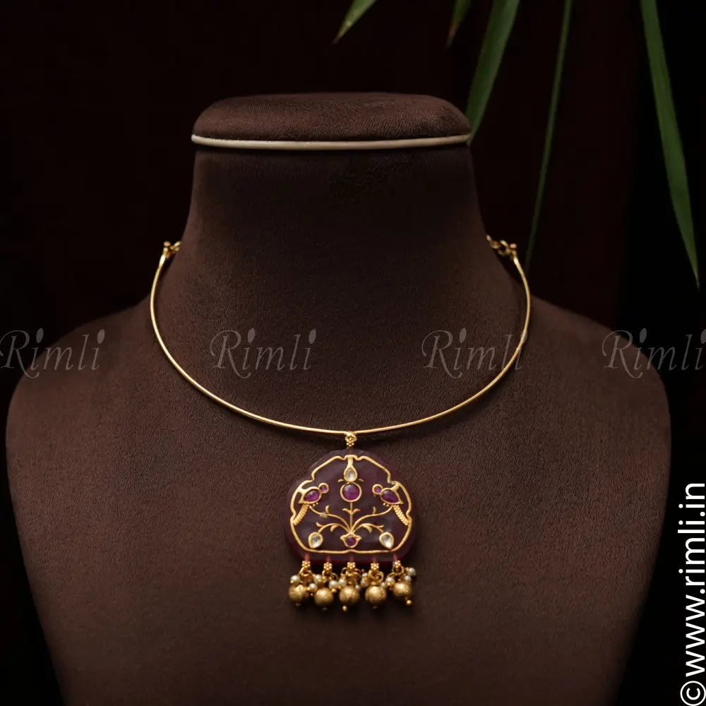 Ishani Meenakari Hasli Necklace - Red - Rimli Boutique