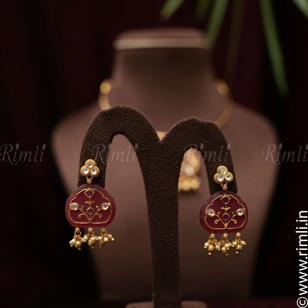 Ishani Meenakari Hasli Necklace - Red - Rimli Boutique