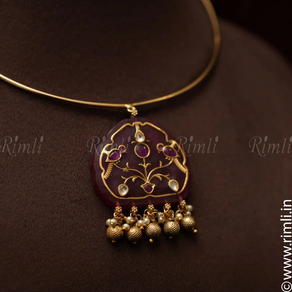 Ishani Meenakari Hasli Necklace - Red - Rimli Boutique