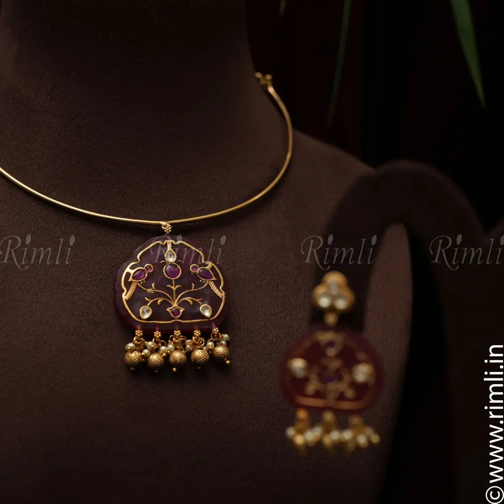 Ishani Meenakari Hasli Necklace - Red - Rimli Boutique