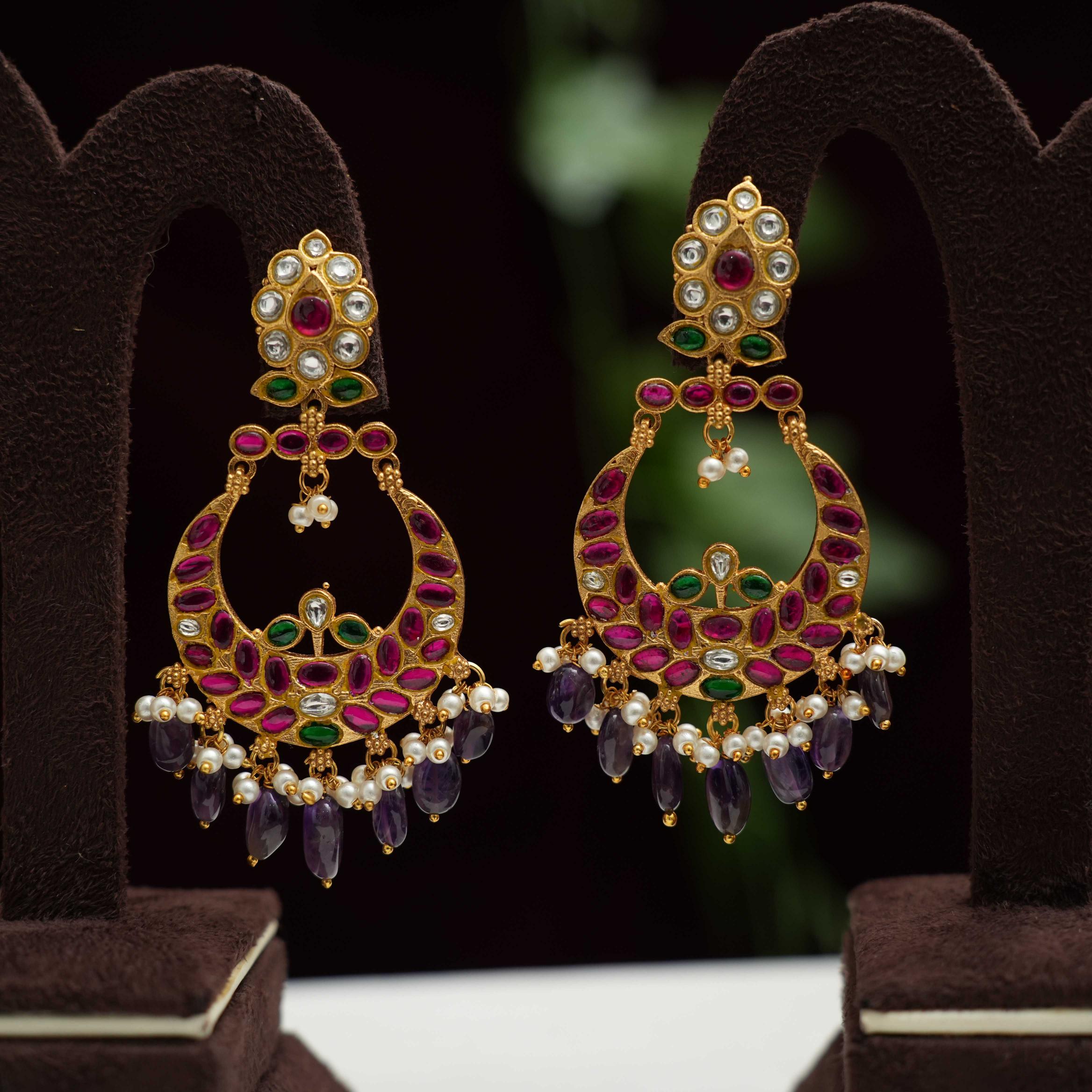 Jharna Chandbali Earrings - Lilac - Rimli Boutique
