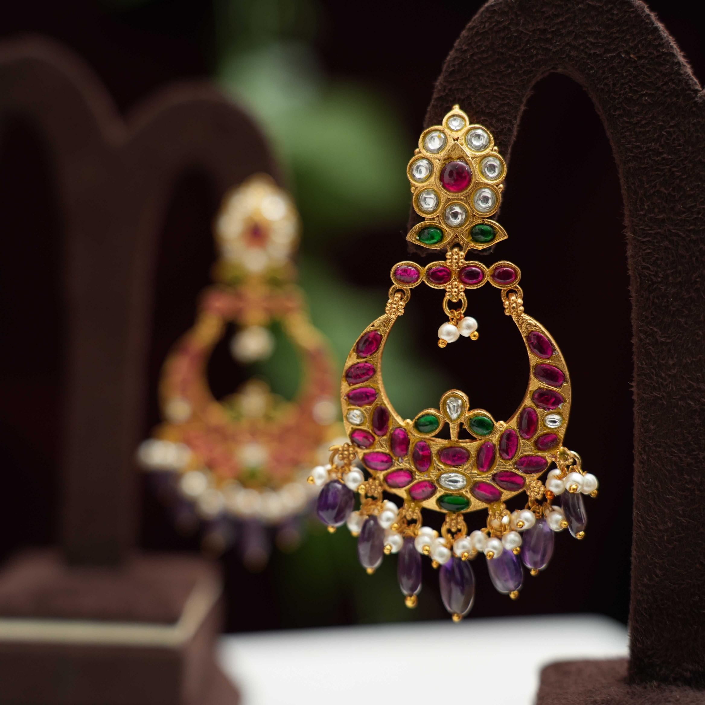 Jharna Chandbali Earrings - Lilac - Rimli Boutique