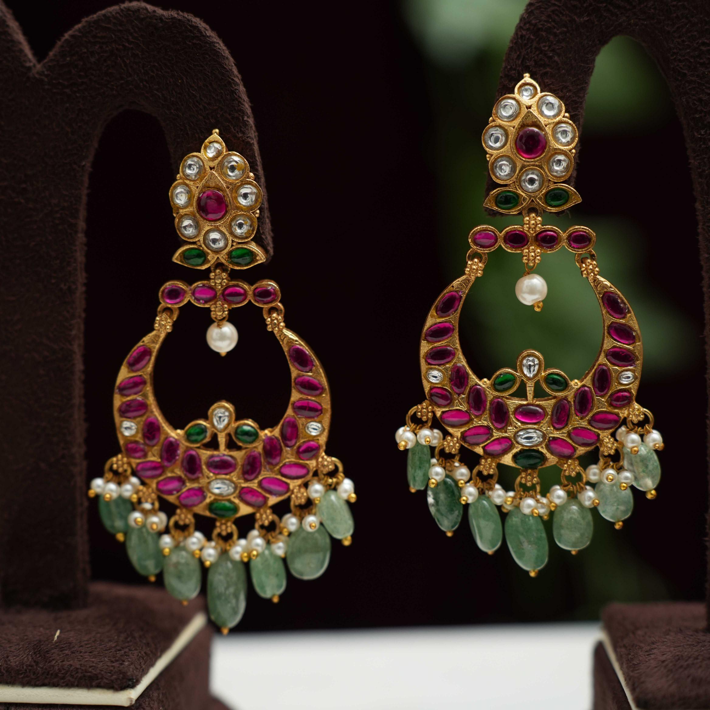 Jharna Chandbali Earrings - Pastel Green - Rimli Boutique