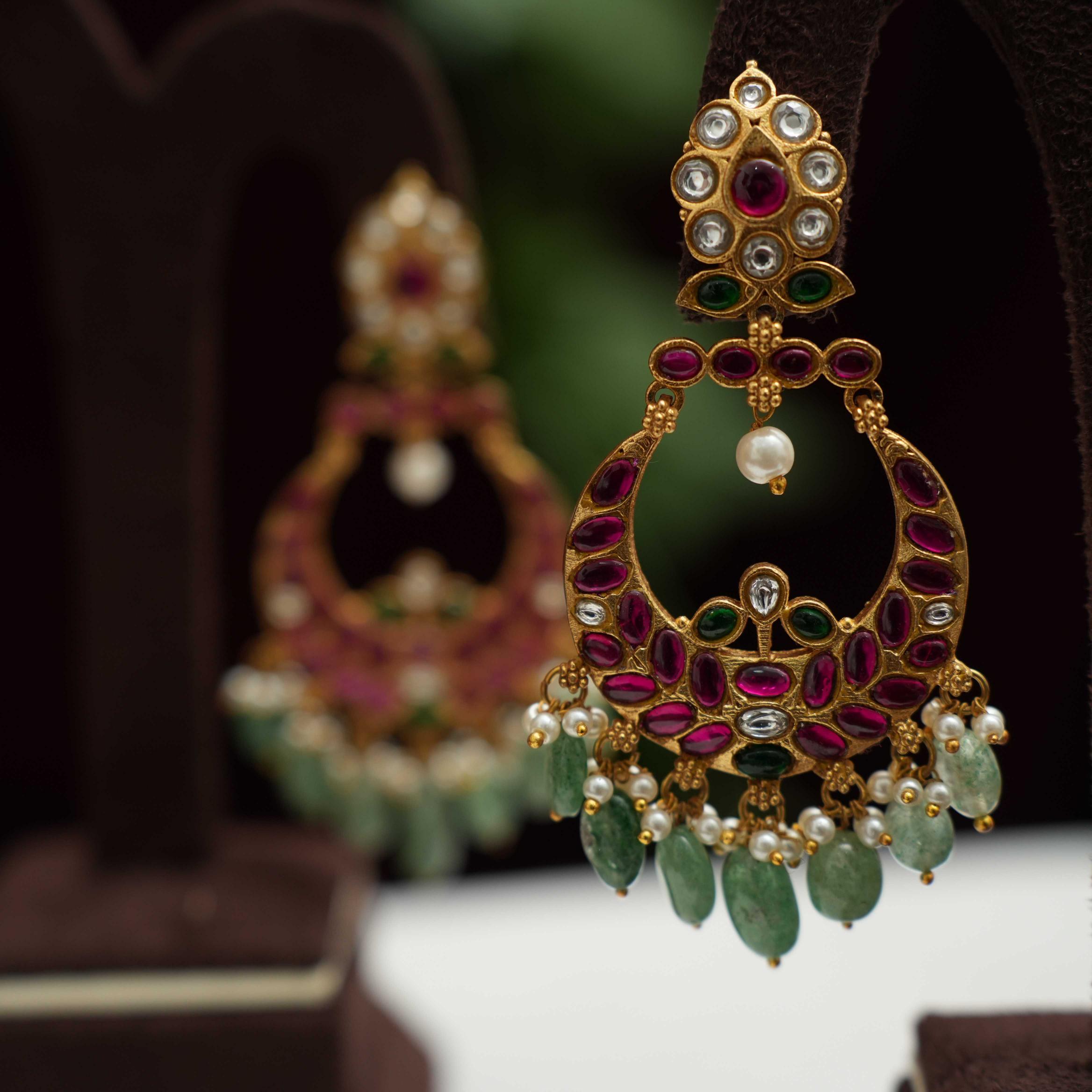Jharna Chandbali Earrings - Pastel Green - Rimli Boutique