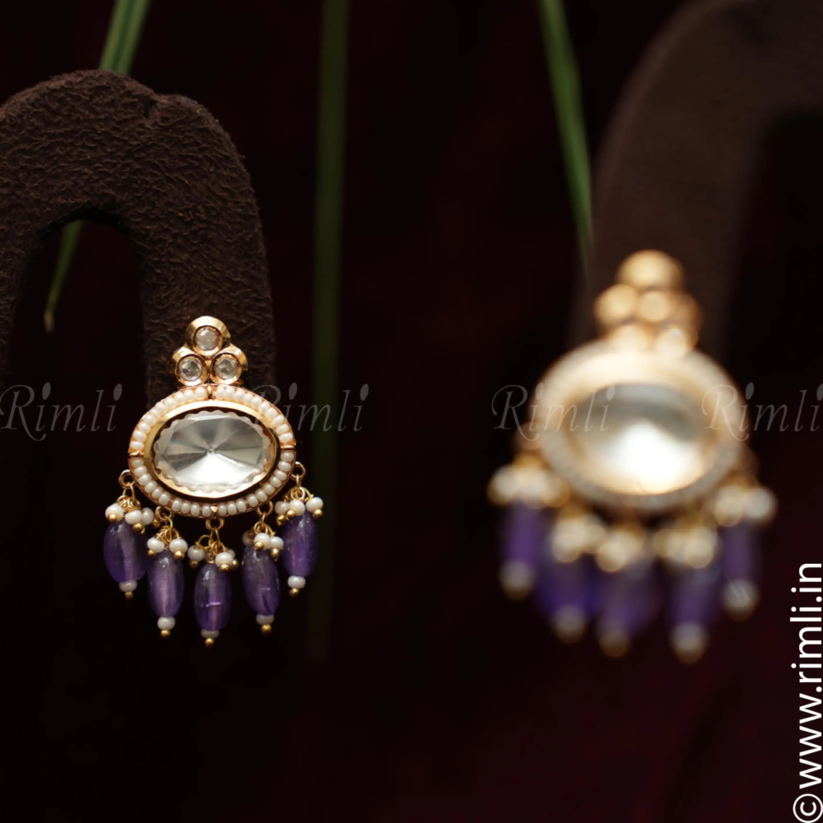 Kavia Polki Earrings - Lilac - Rimli Boutique