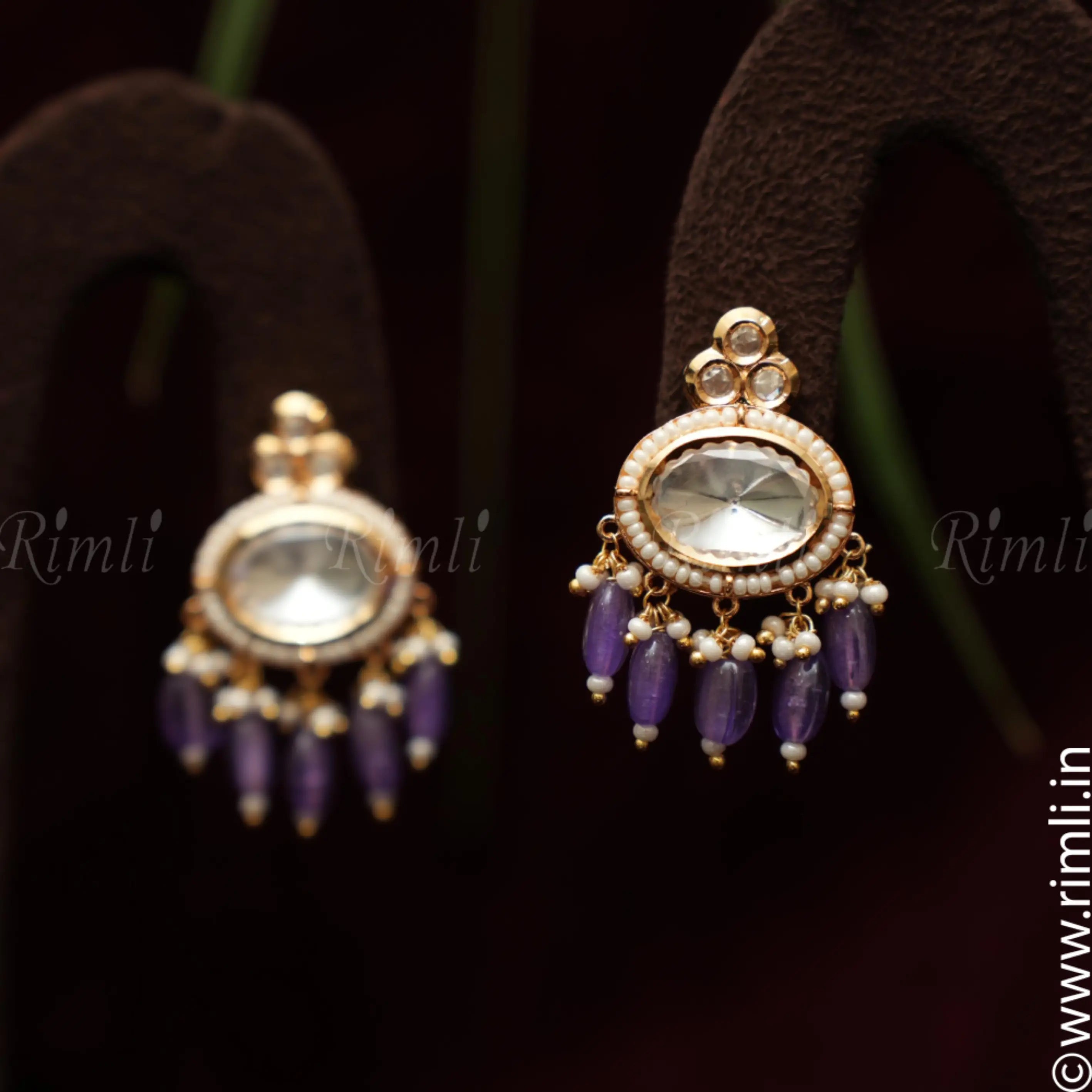 Kavia Polki Earrings - Lilac - Rimli Boutique