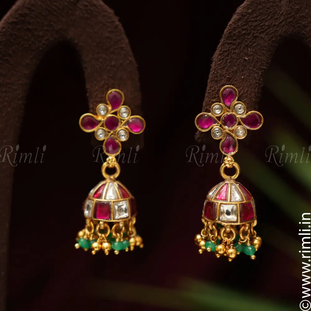 Medha Silver Earrings - Pink & White - Rimli Boutique