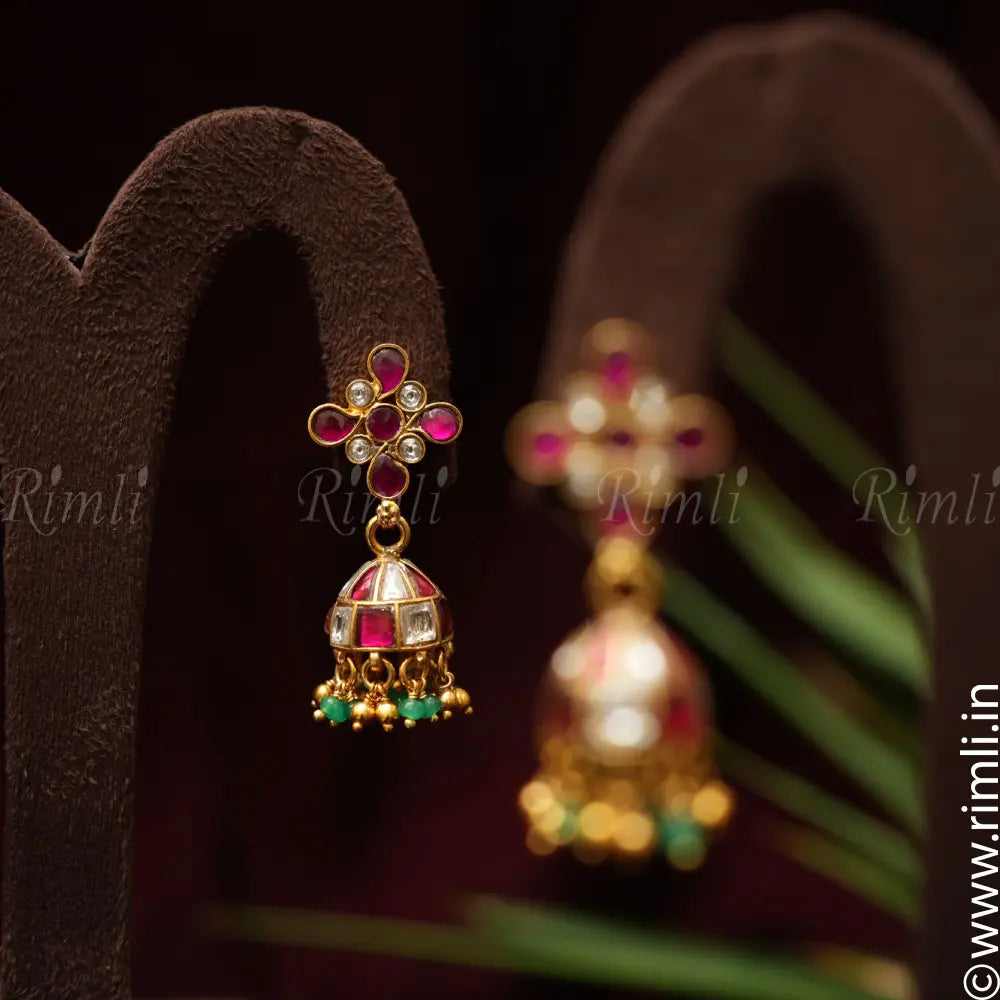 Medha Silver Earrings - Pink & White - Rimli Boutique
