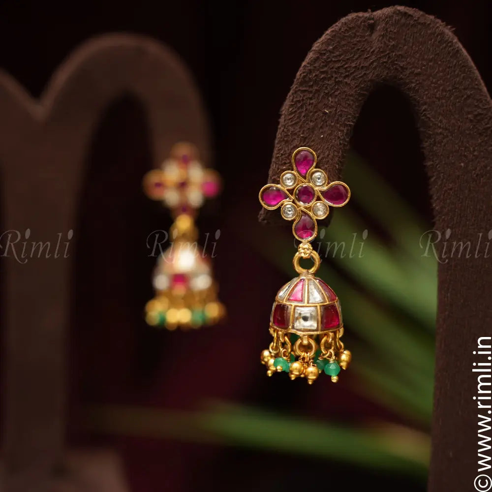 Medha Silver Earrings - Pink & White - Rimli Boutique