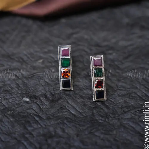 Multicolor Silver Ear Stud - Rimli Boutique