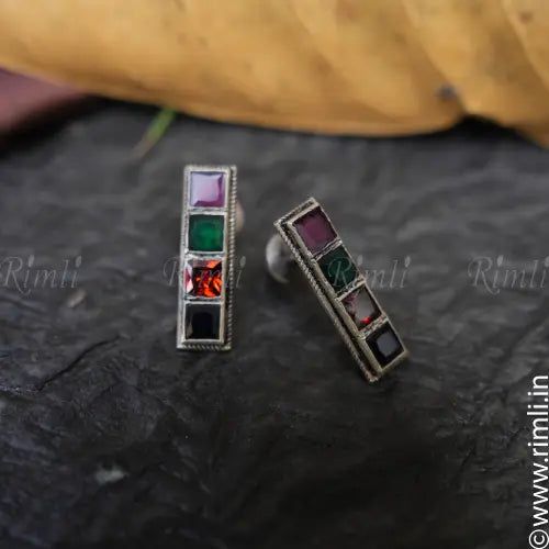 Multicolor Silver Ear Stud - Rimli Boutique