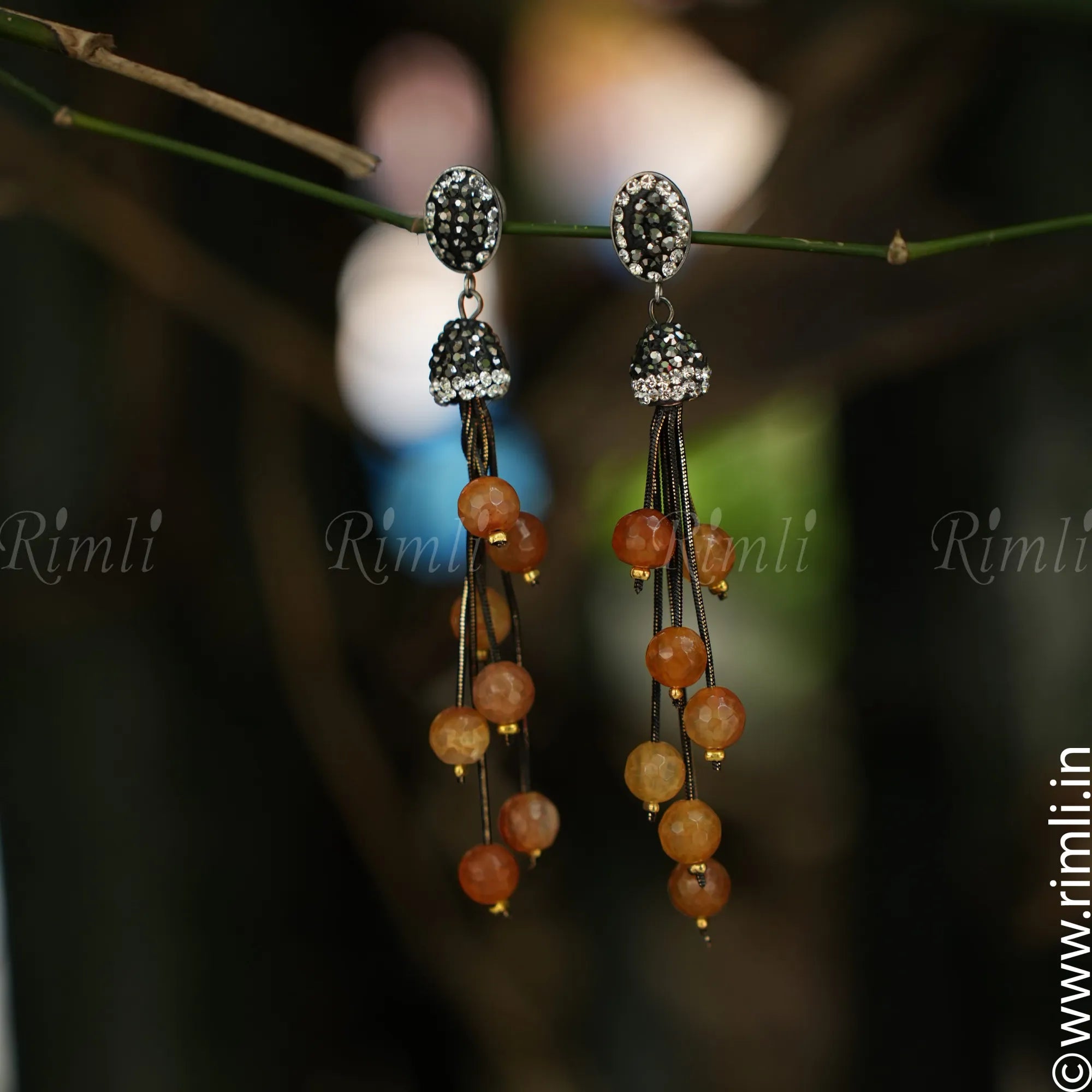 Abhaya Designer Earrings - Orange - Rimli Boutique