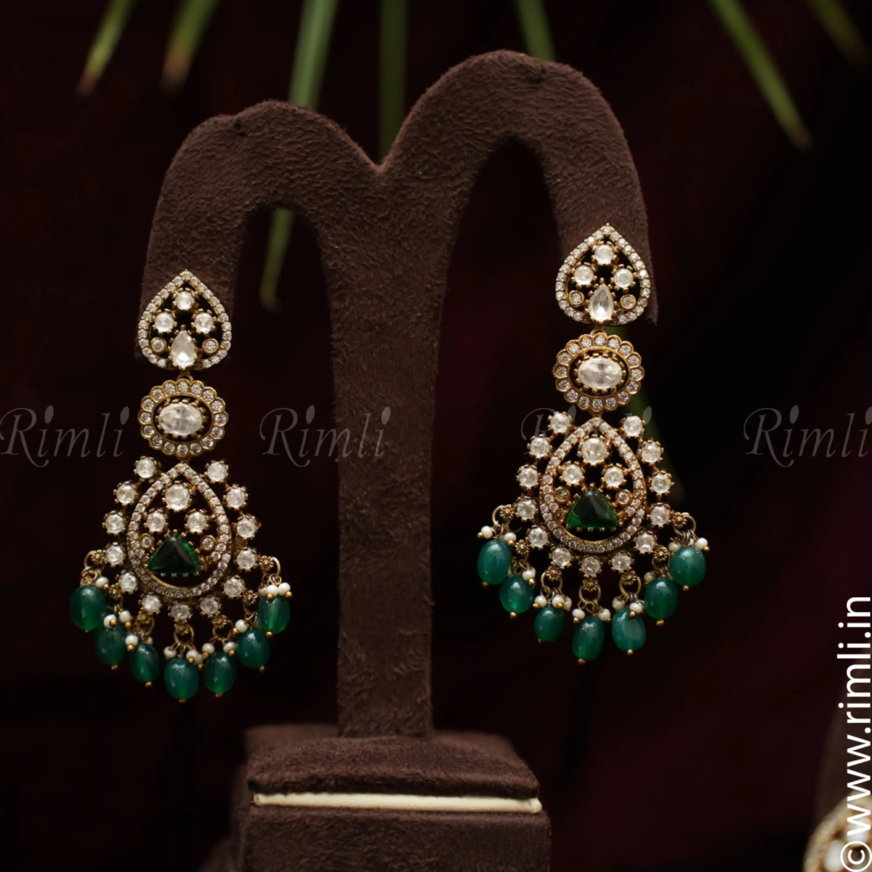 Parnika Polki Designer Earrings - Green - Rimli Boutique
