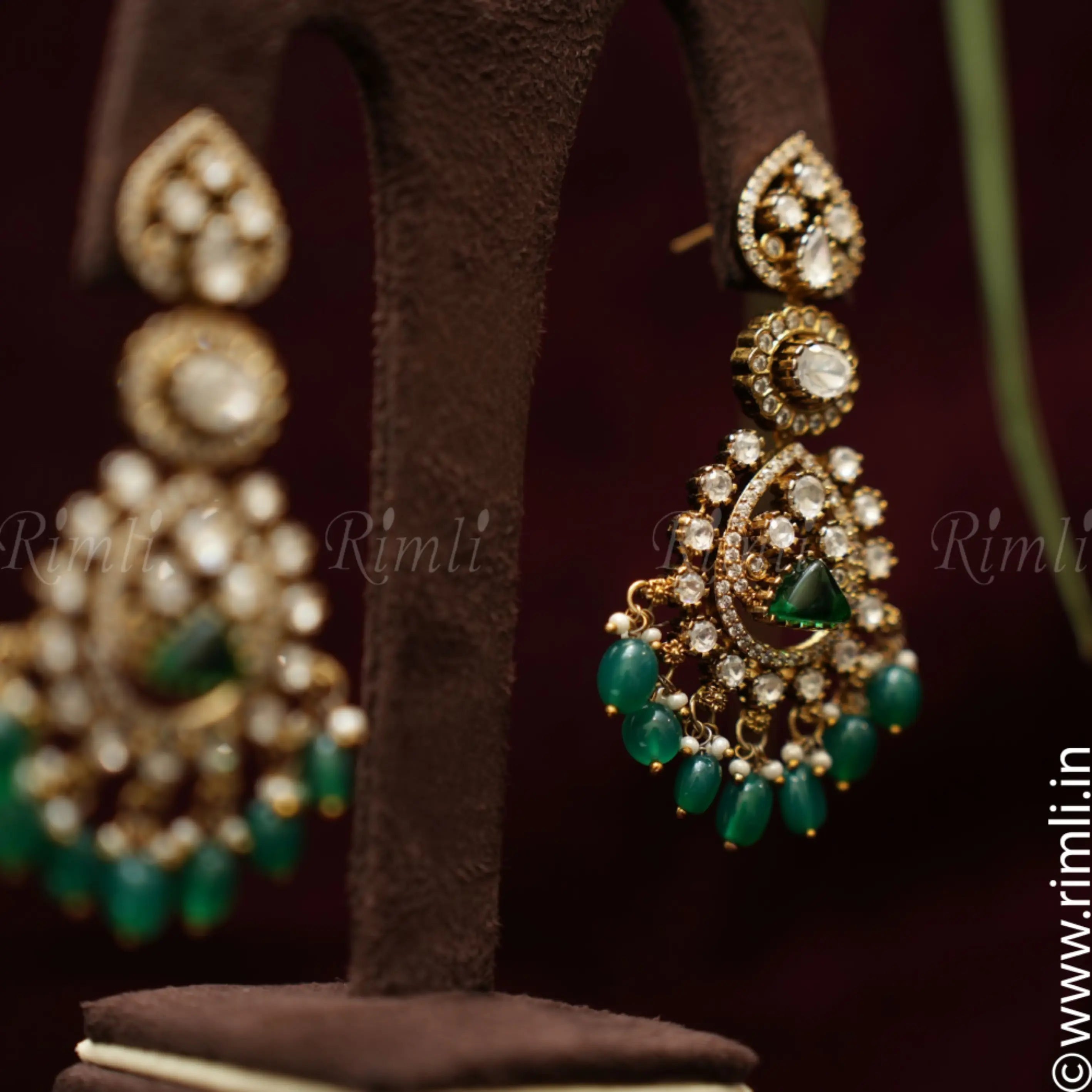 Parnika Polki Designer Earrings - Green - Rimli Boutique