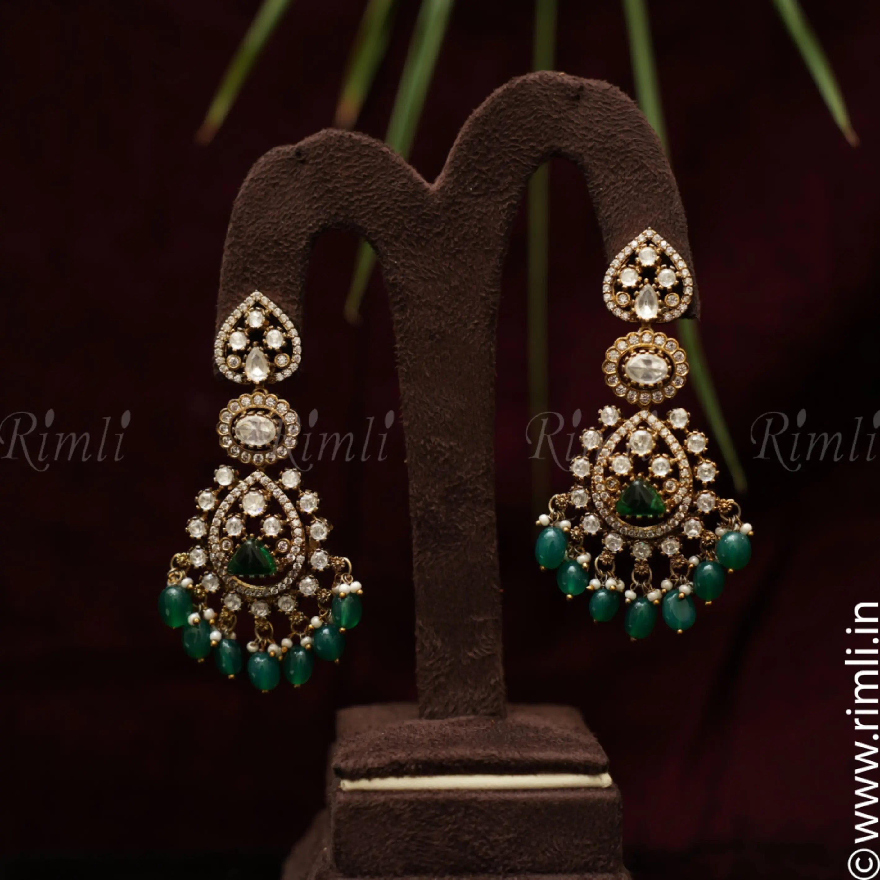 Parnika Polki Designer Earrings - Green - Rimli Boutique