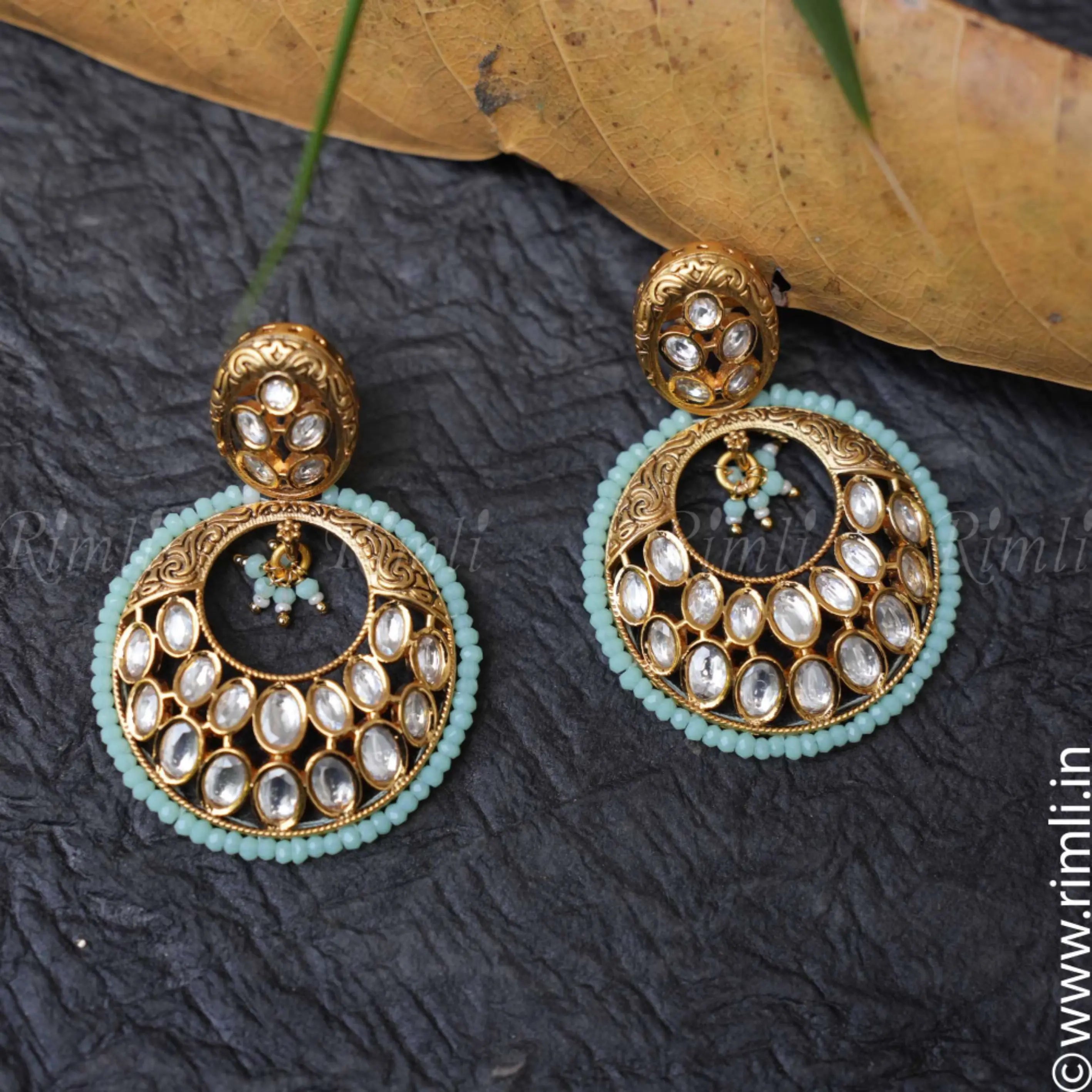 Adrika Pastel Green Polki Earrings - Rimli Boutique