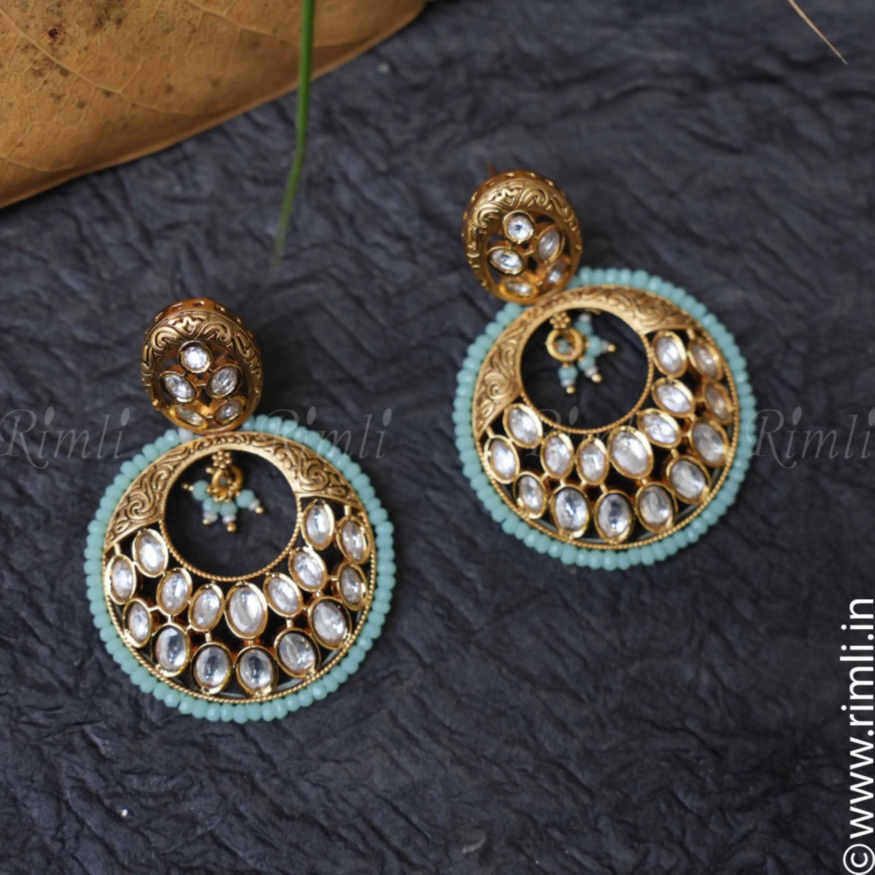 Adrika Pastel Green Polki Earrings - Rimli Boutique