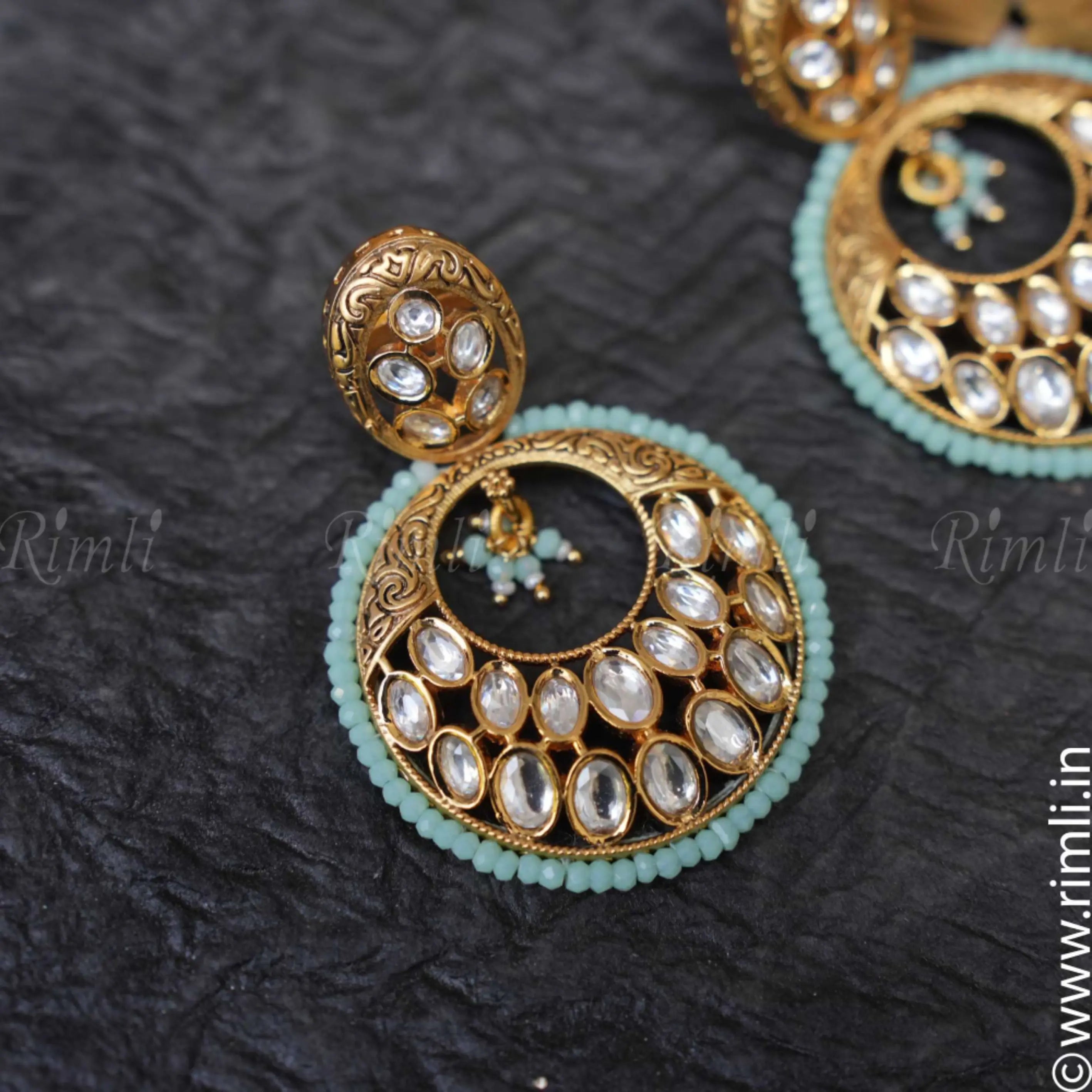 Adrika Pastel Green Polki Earrings - Rimli Boutique