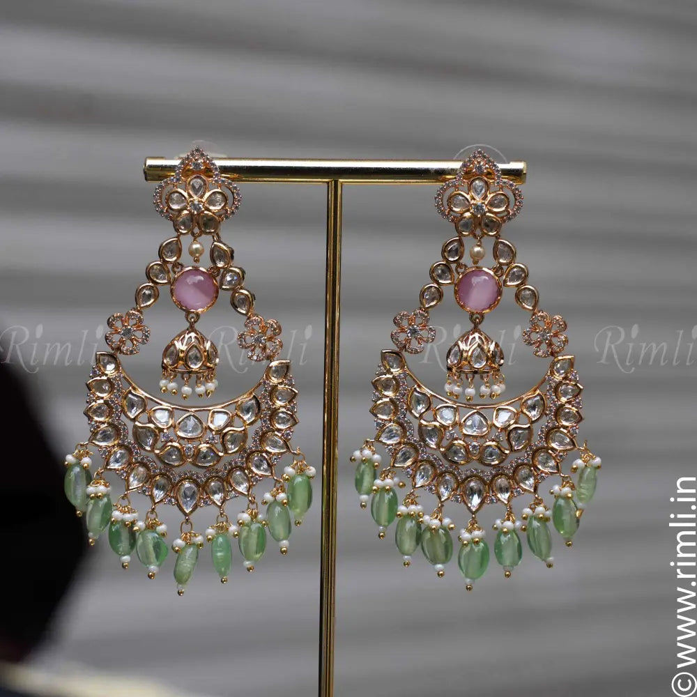 Aashitha Pastel Green Chandbali Earrings - Rimli Boutique
