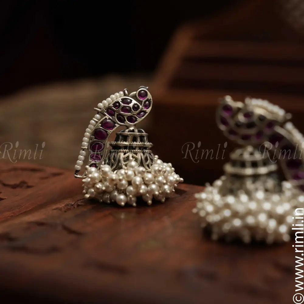 Viksha Silver Peacock Jhumka - Rimli Boutique