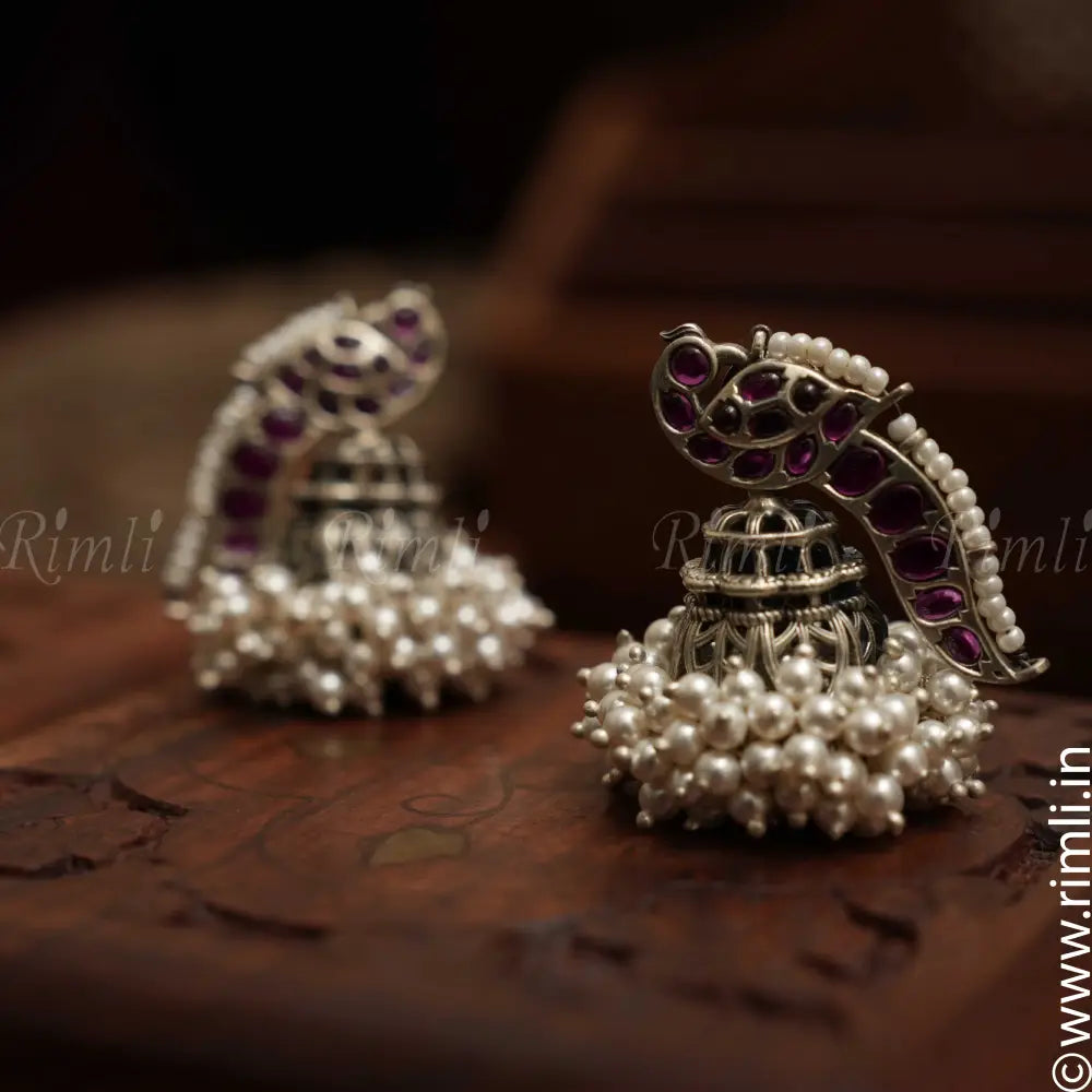 Viksha Silver Peacock Jhumka - Rimli Boutique