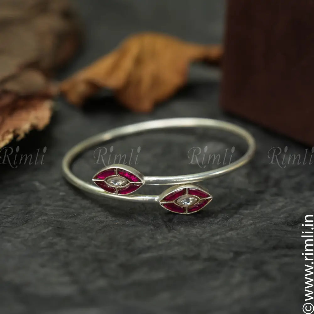 Devanshi Silver Bangle - Red - Rimli Boutique