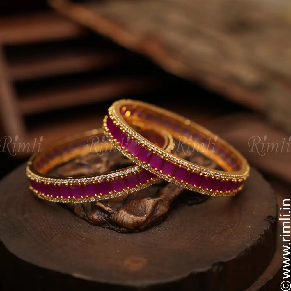 Shanvi Stone Bangles - Pink - Rimli Boutique
