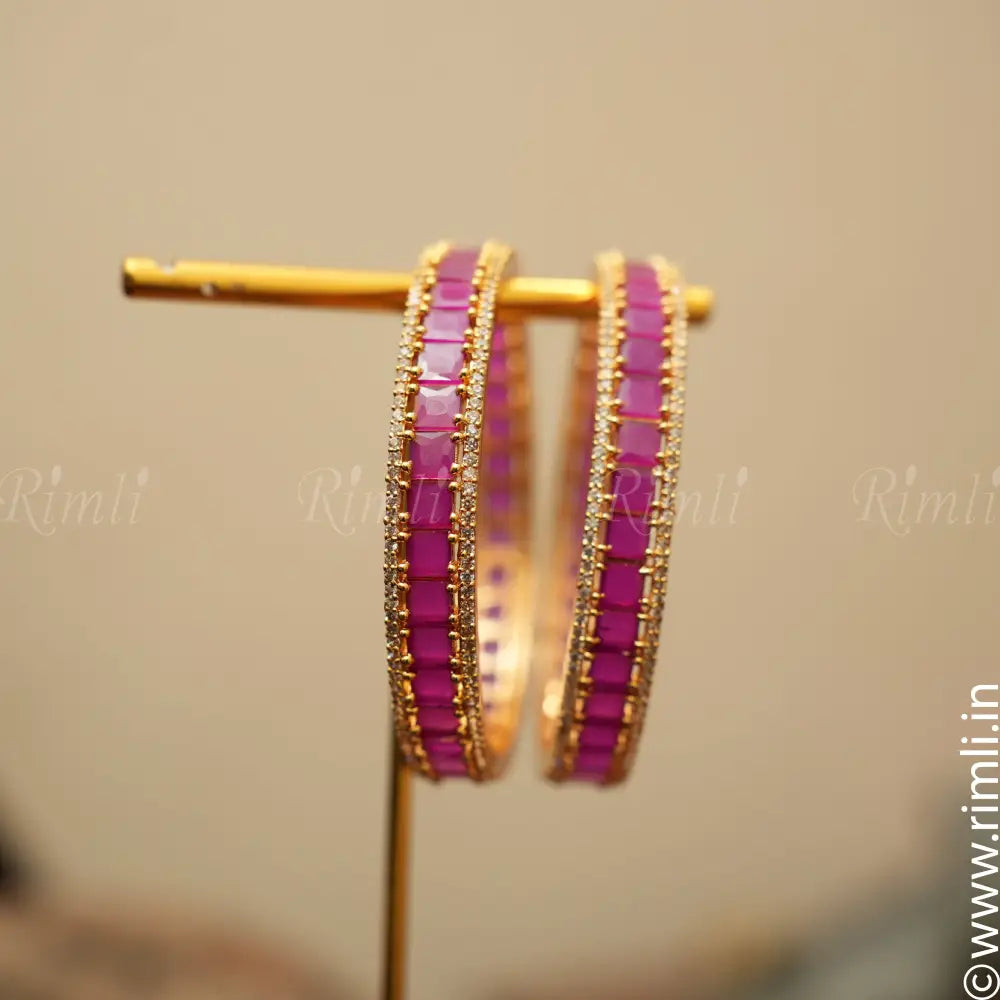 Shanvi Stone Bangles - Pink - Rimli Boutique