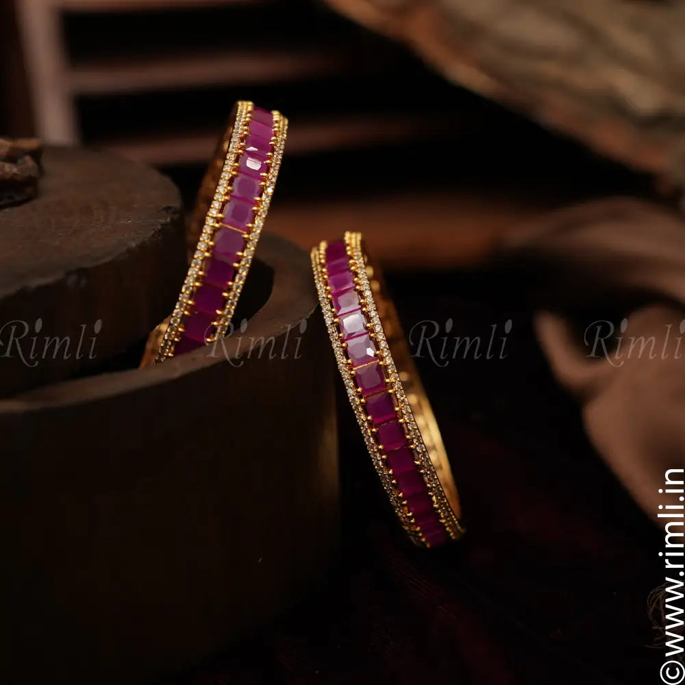 Shanvi Stone Bangles - Pink - Rimli Boutique