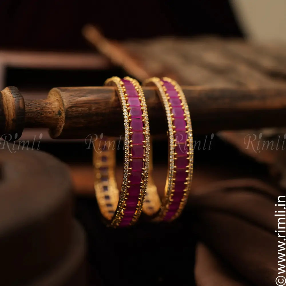 Shanvi Stone Bangles - Pink - Rimli Boutique