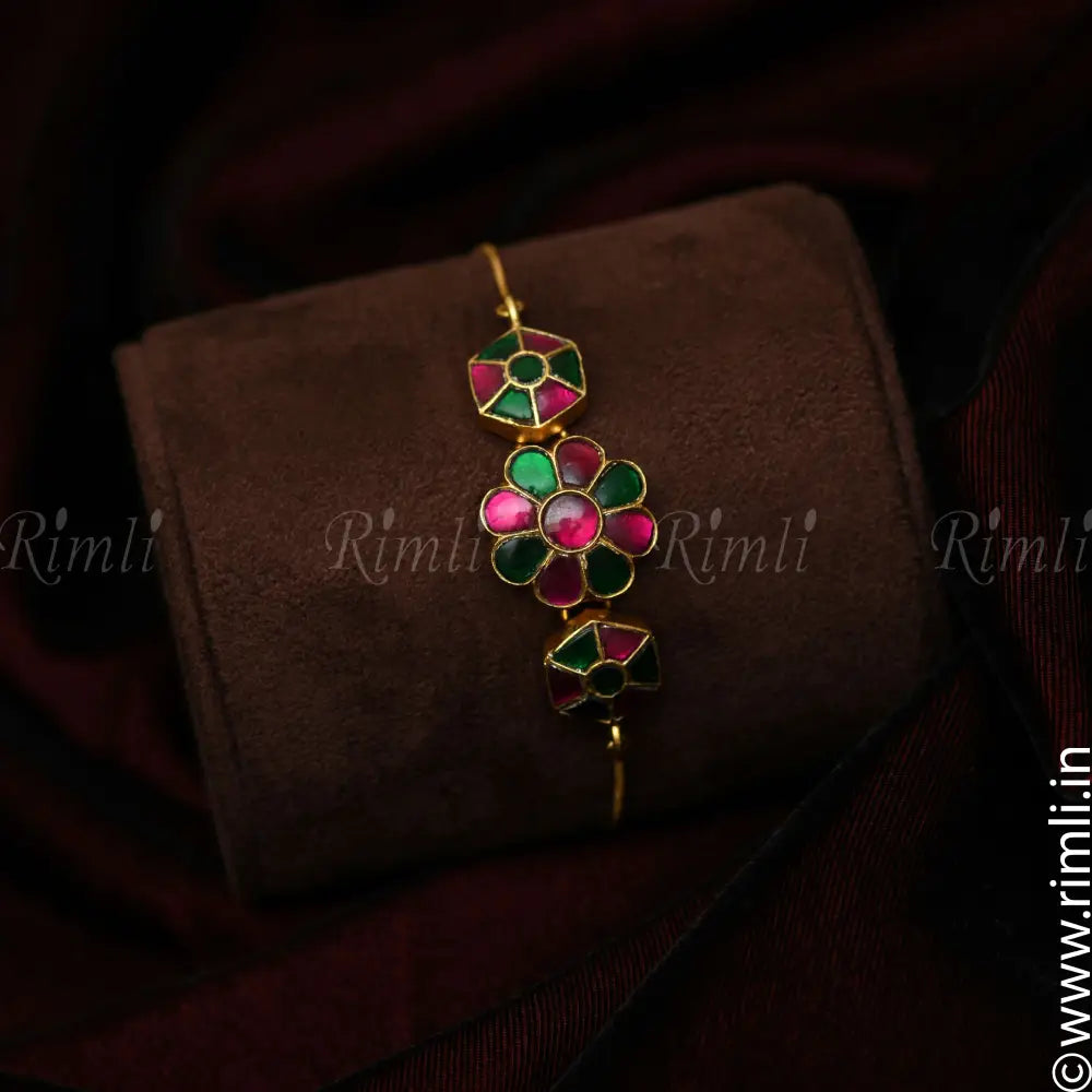 Namasvi Silver Bracelet - Reddish Pink & Green - Rimli Boutique