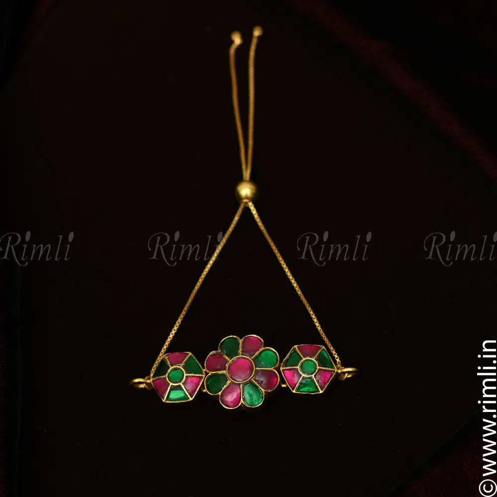 Namasvi Silver Bracelet - Reddish Pink & Green - Rimli Boutique