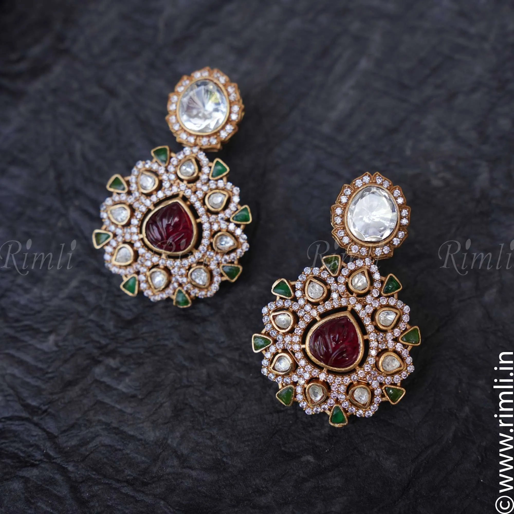 Yadvi Polki Earrings - Red - Rimli Boutique
