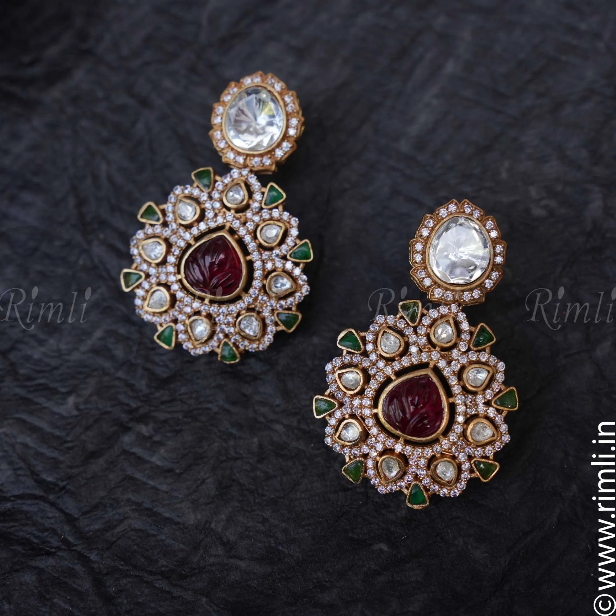 Yadvi Polki Earrings - Red - Rimli Boutique