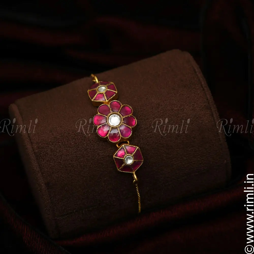 Namasvi Silver Bracelet - Reddish Pink - Rimli Boutique