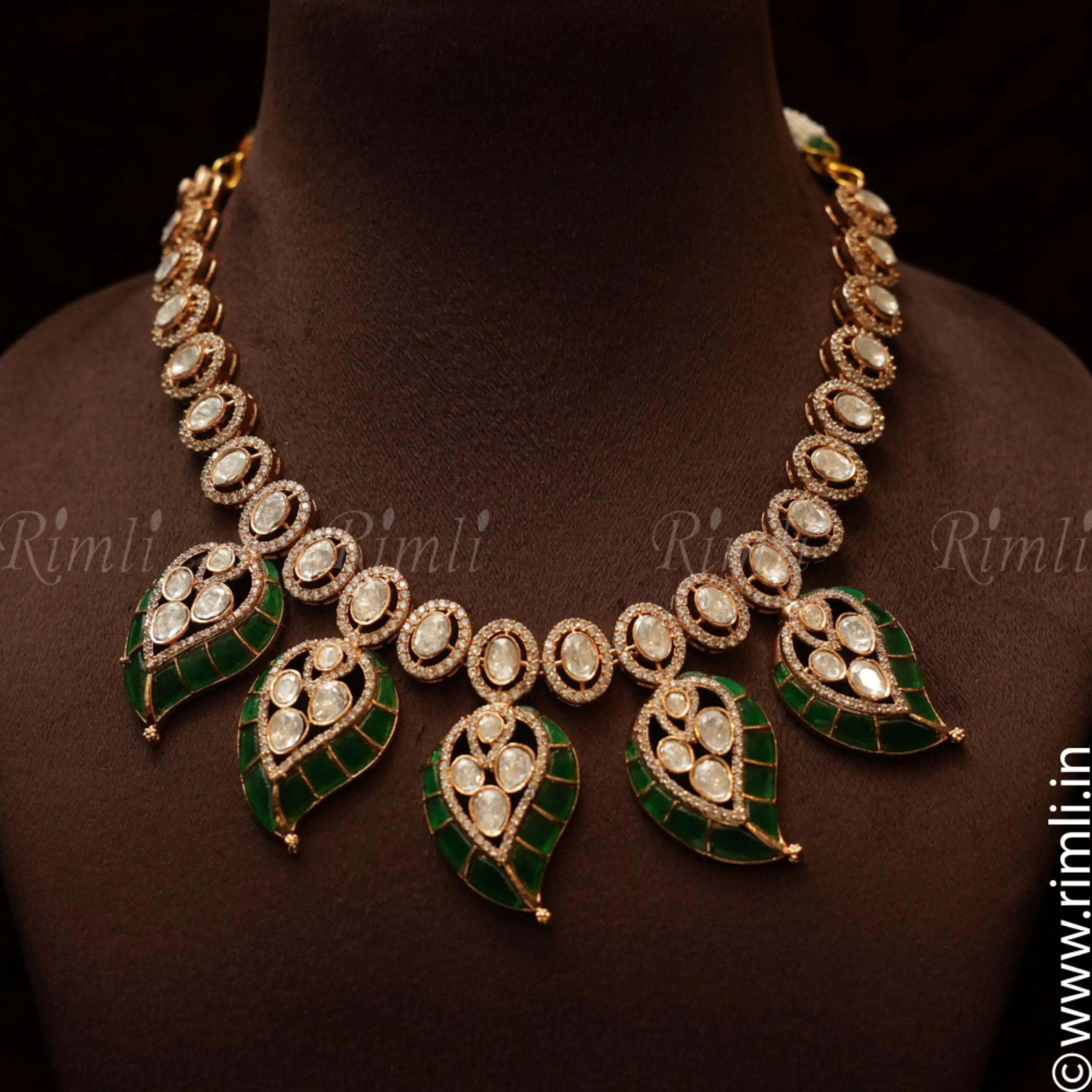 Rohika Mango Polki Necklace - Green - Rimli Boutique