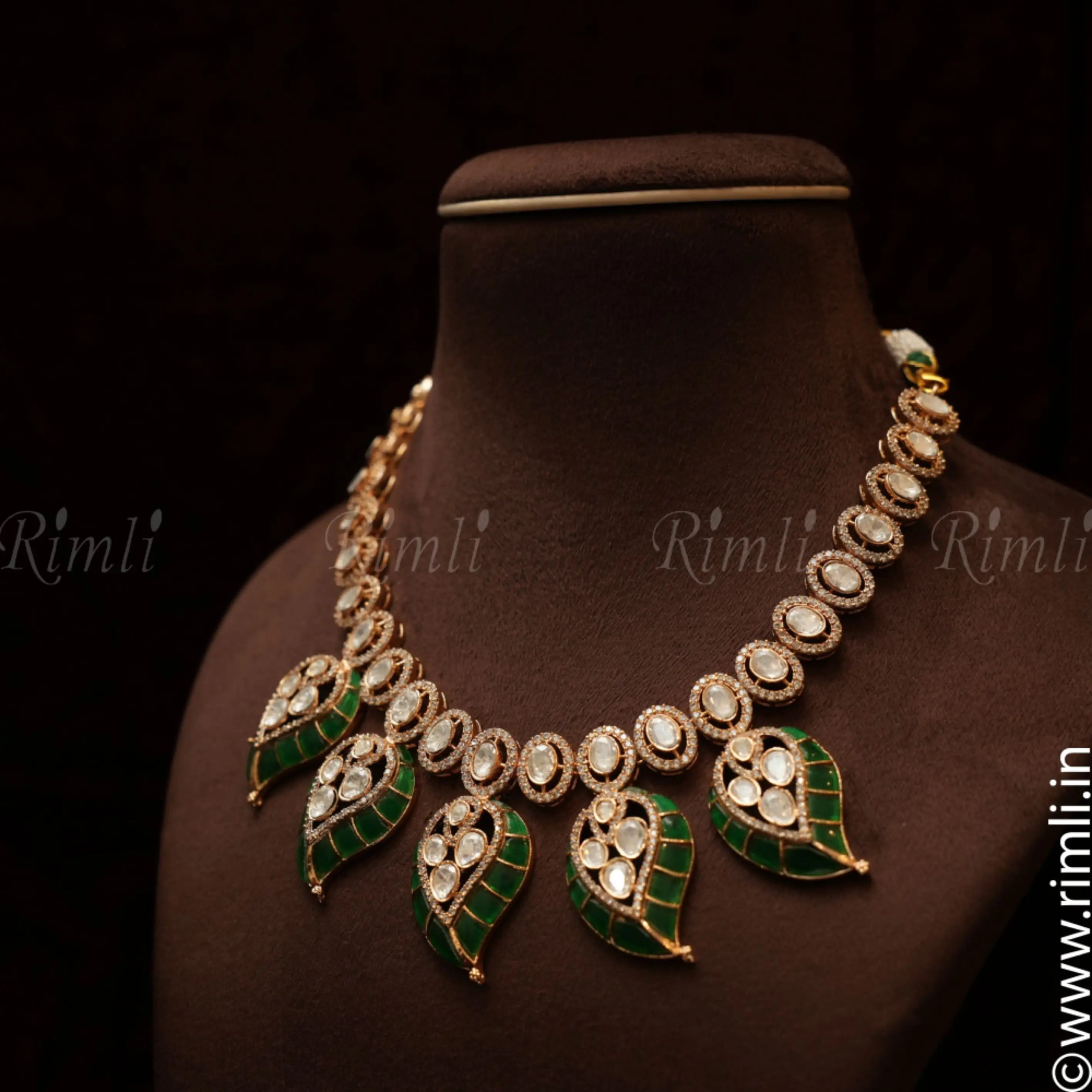 Rohika Mango Polki Necklace - Green - Rimli Boutique