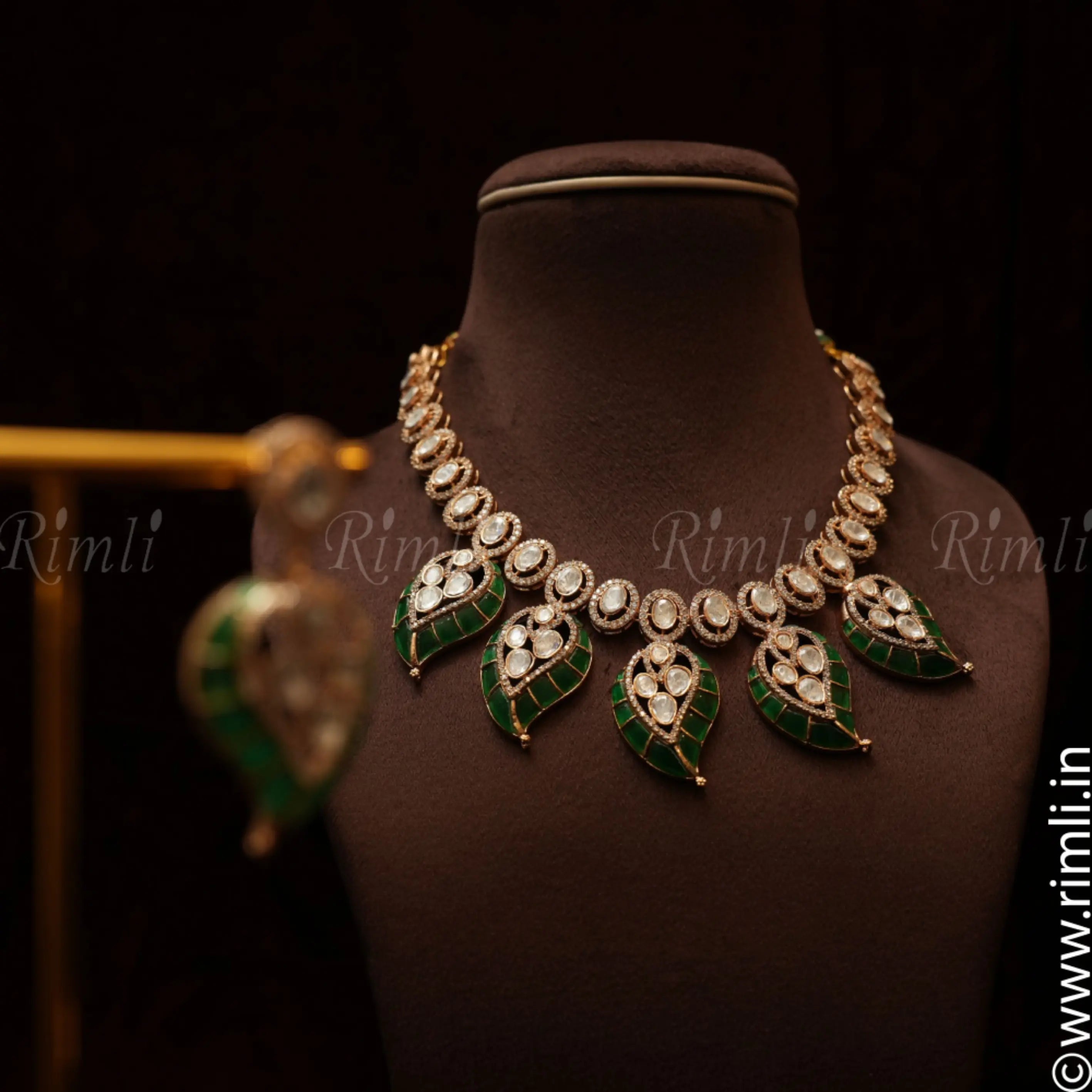 Rohika Mango Polki Necklace - Green - Rimli Boutique