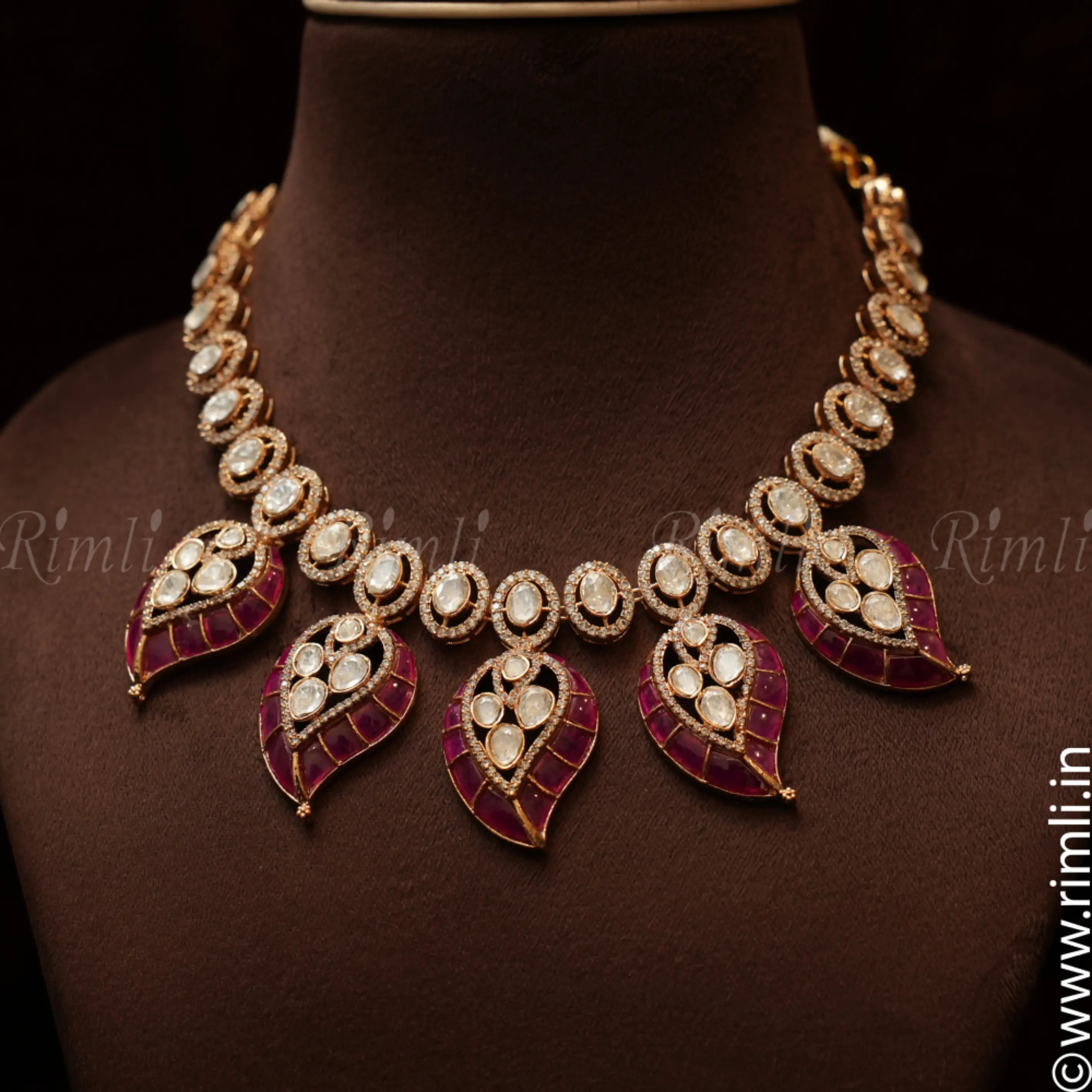 Rohika Mango Polki Necklace - Red - Rimli Boutique