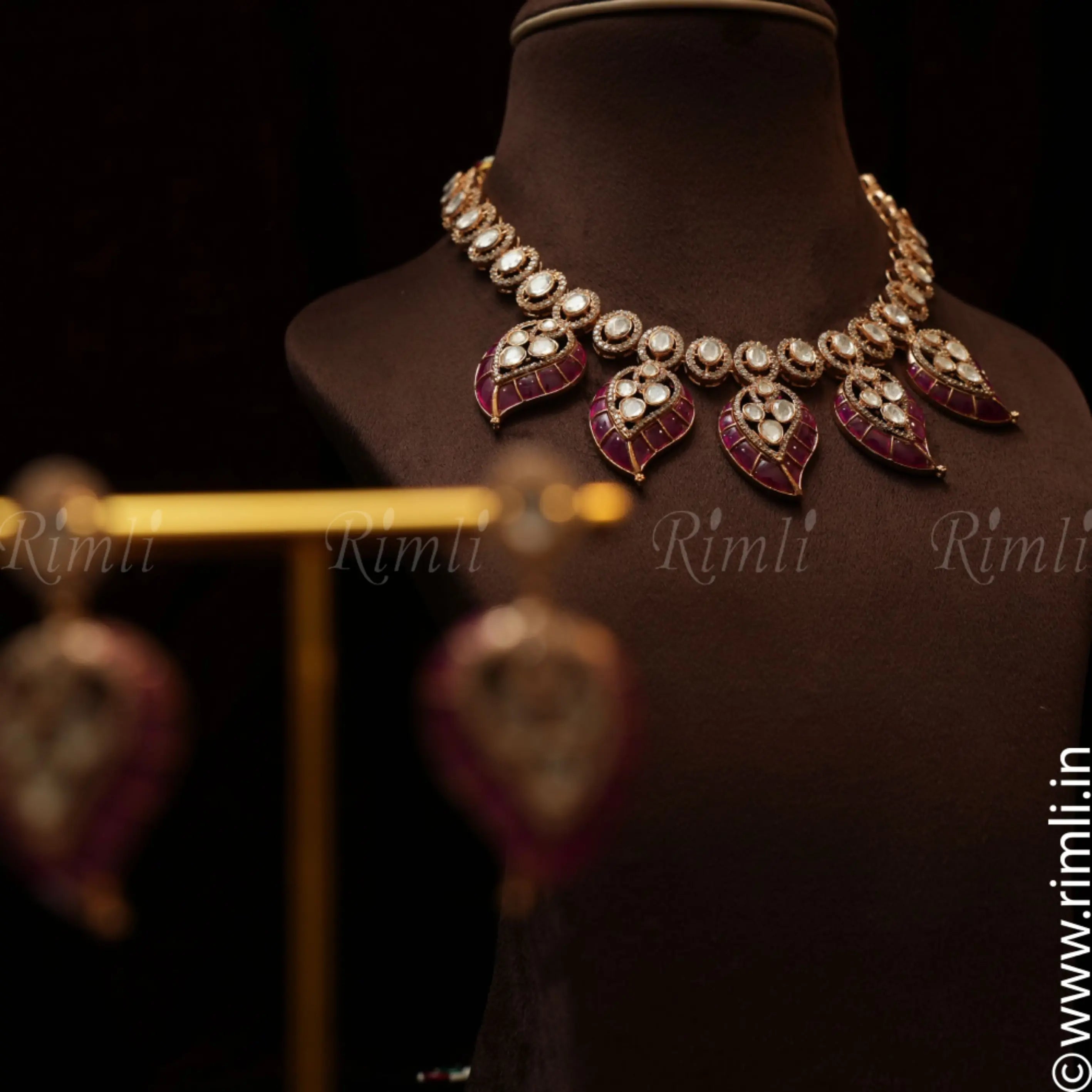 Rohika Mango Polki Necklace - Red - Rimli Boutique