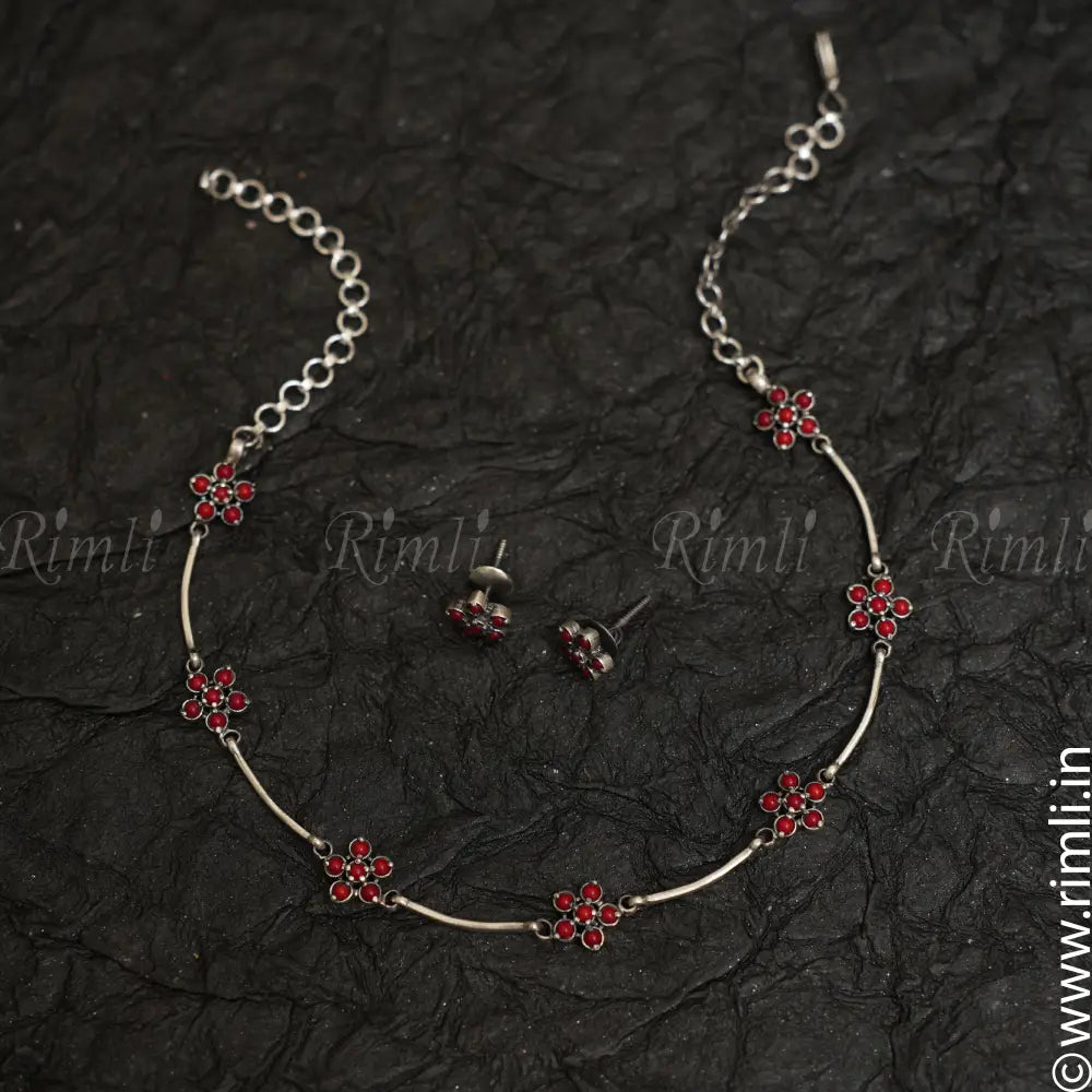 Tanisha Silver Necklace - Coral - Rimli Boutique