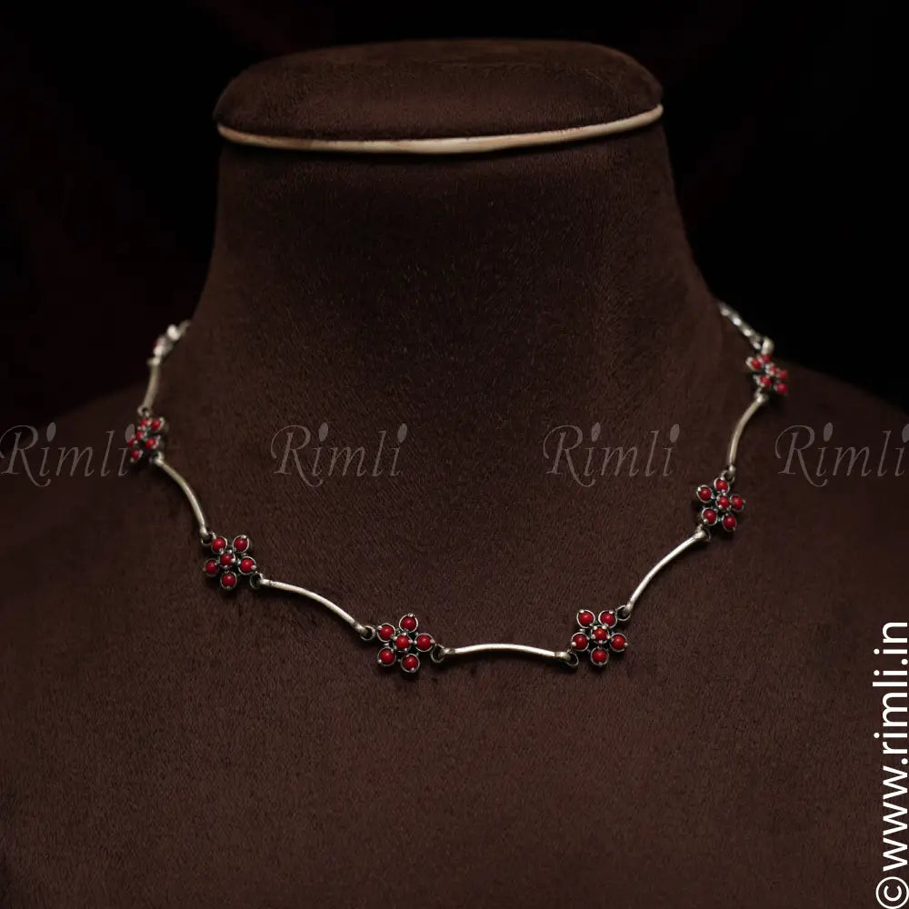 Tanisha Silver Necklace - Coral - Rimli Boutique