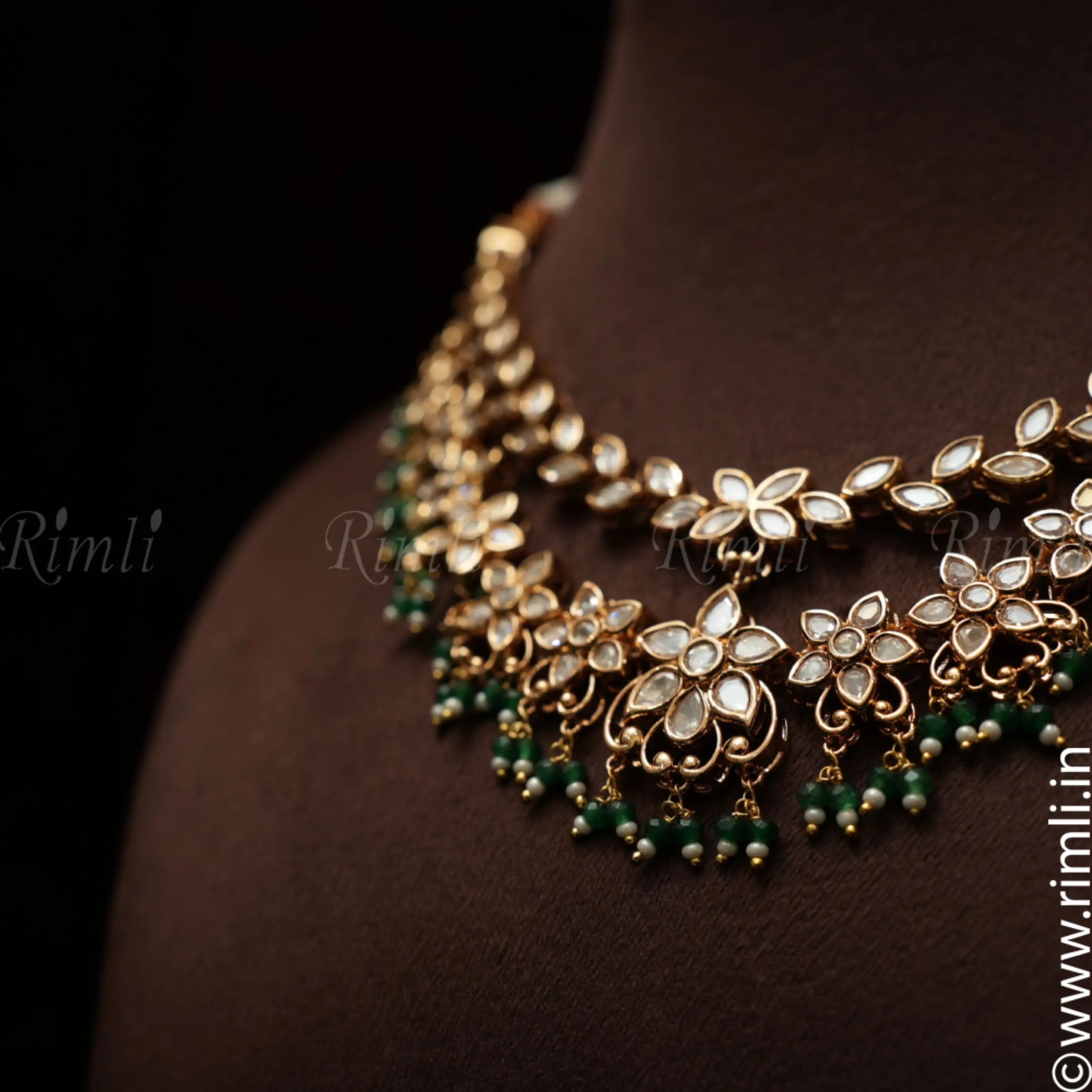Sachi Polki Necklace - Green - Rimli Boutique