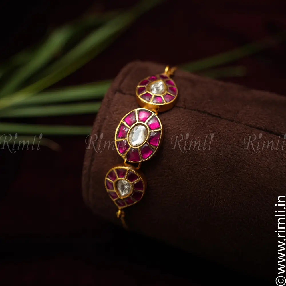 Sara Silver Bracelet - Reddish Pink - Rimli Boutique
