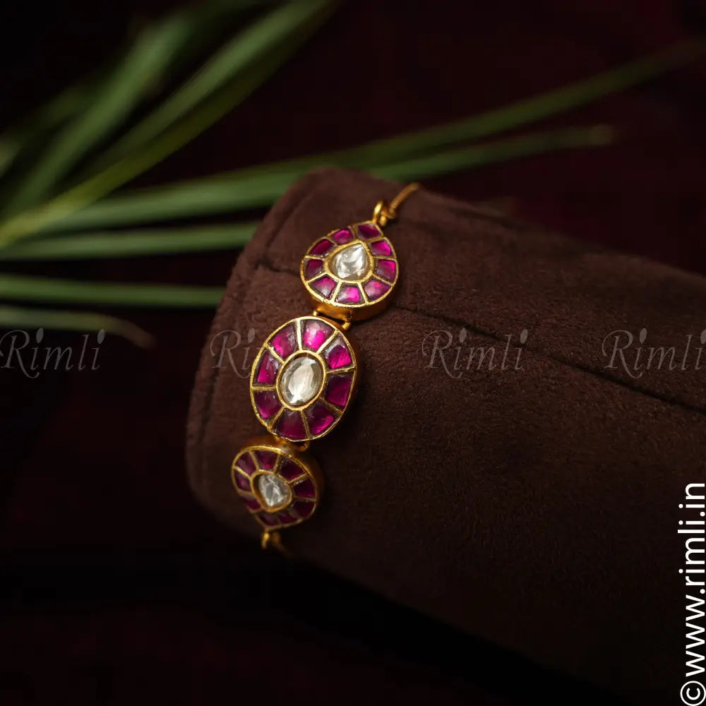 Sara Silver Bracelet - Reddish Pink - Rimli Boutique