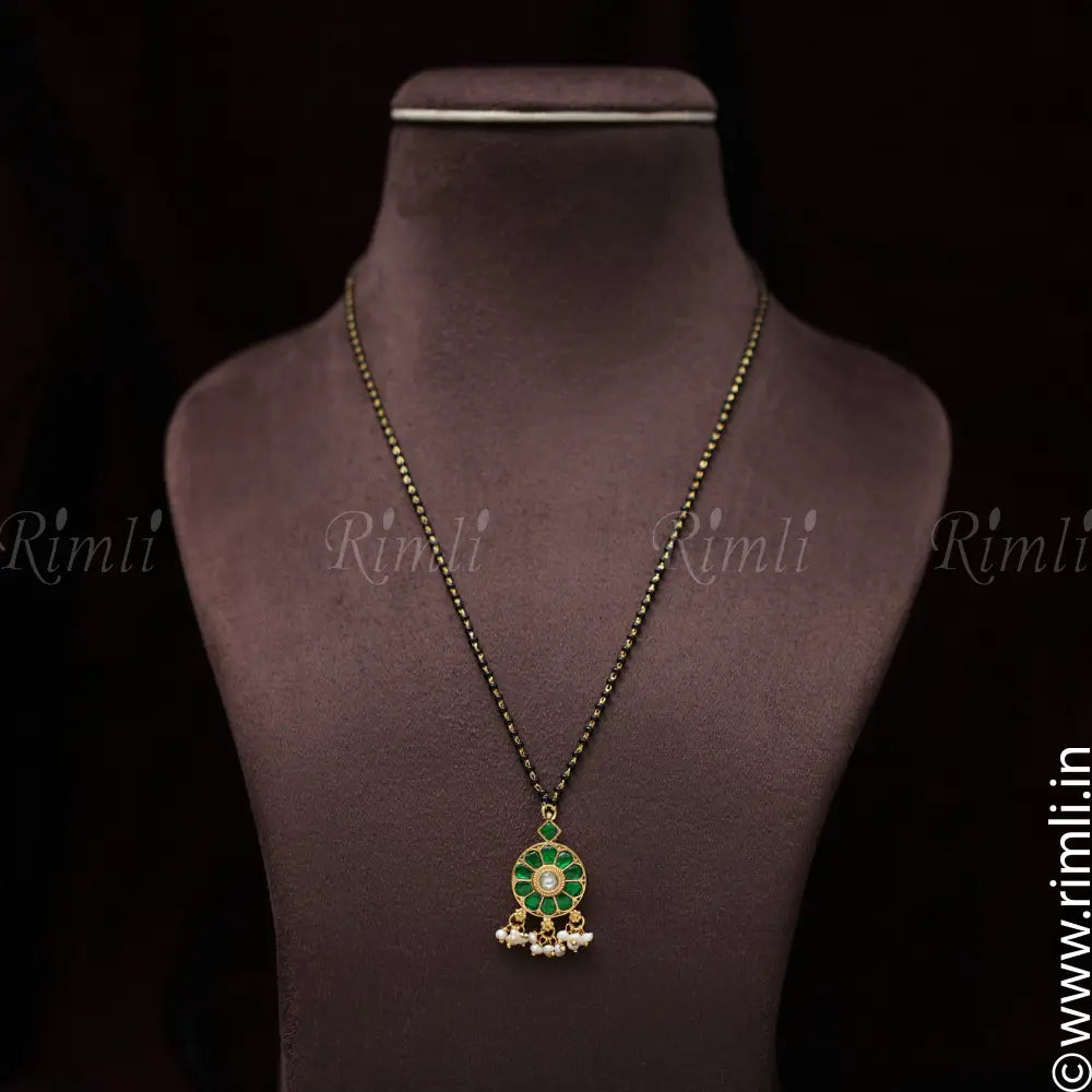 Anamila Silver Black Beaded Chain - Green Pearl - Rimli Boutique