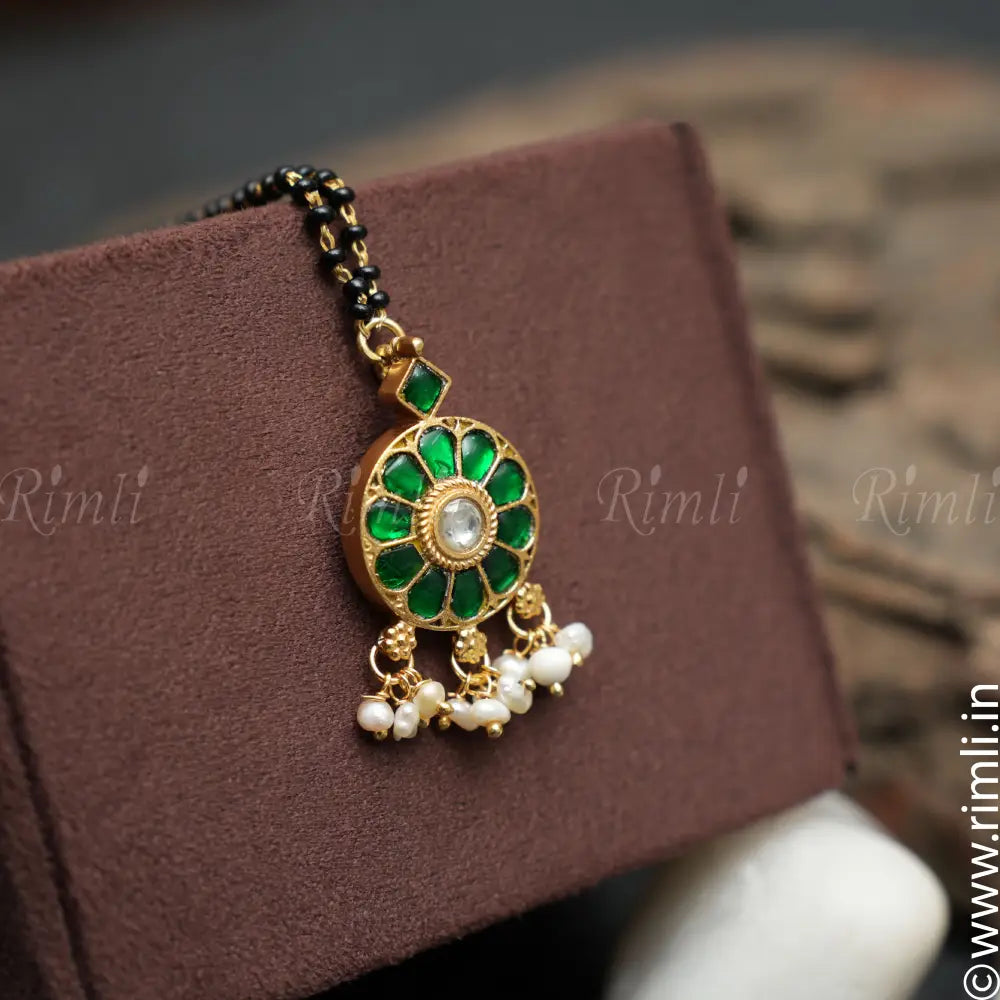 Anamila Silver Black Beaded Chain - Green Pearl - Rimli Boutique